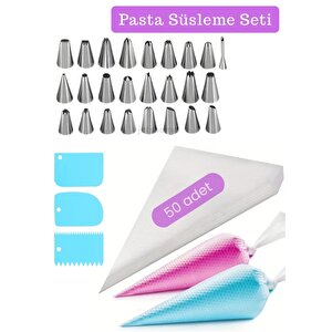 Pasta Süsleme Seti 25 Farklı Krema Duyu Krema Sıkma Torbası 50\'li Hamur Düzenleyici