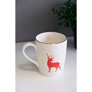 Tabak Evi Porselen Altın Yaldızlı Geyik Kulplu Mug Kupa 9cm 220ml 4 Lü