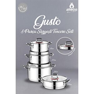 Gusto 8 Parça Paslanmaz Çelik Süzgeçli Tencere Seti