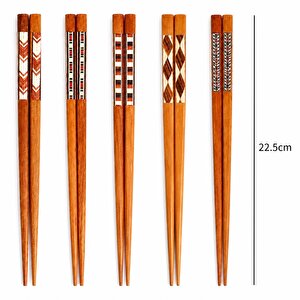 5 Çift Ahşap 22,5cm Yemek Çubuğu Seti Hediyelik Kutulu Japon Çin Kore Sushi Chopstick