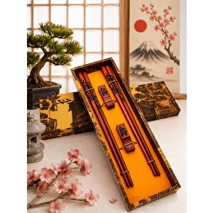 Doğal Ahşap Yemek Çubuğu Seti 2 Çift – Ejderha Desenli Çubuk Tutacaklı Kutulu 22,9 Cm Chopstick Seti