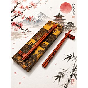 Doğal Ahşap Yemek Çubuğu Seti 2 Çift – Ejderha Desenli Çubuk Tutacaklı Kutulu 22,9 Cm Chopstick Seti