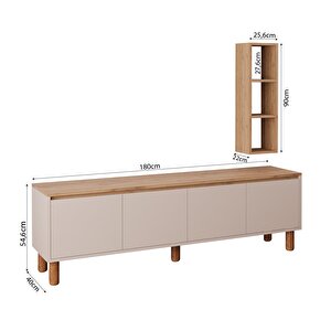 G4120 Terra Duvar Raflı 180cm Tv Ünitesi Sepet-kumtaşı Yüksek Ayaklı 4 Kapaklı Televizyon Sehpası