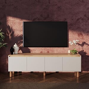D4120 Terra 180cm Sepet-kumtaşı Tv Ünitesi Yüksek Ayaklı 4 Kapaklı Televizyon Sehpası Depolama Dolap
