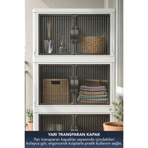 ”large” 4 Katlı Portatif Organizer Tekerlekli Dolap Çok Amaçlı Mıknatıs Kapaklı Katlanır - Beyaz