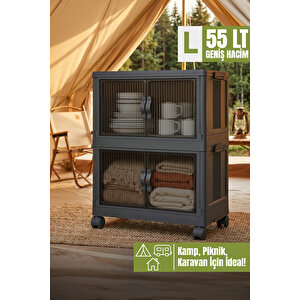 Lavine (large) 2 Katlı Katlanır Kamp Dolabı L Size 55lt Portatif Dolap Organizer Tekerlekli