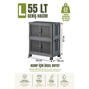 Lavine (large) 2 Katlı Katlanır Kamp Dolabı L Size 55lt Portatif Dolap Organizer Tekerlekli