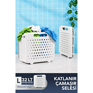 Katlanır Çamaşır Selesi 32 Lt Geniş Hacimli Portatif Çamaşır Sepeti