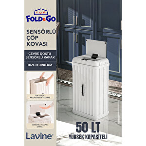 Lavine 50 Lt Sensörlü Çöp Kovası Portatif Katlanabilir Büyük Boy Premium ”beyaz”