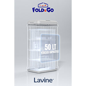 Lavine 50 Lt Sensörlü Çöp Kovası Portatif Katlanabilir Büyük Boy Premium ”beyaz”