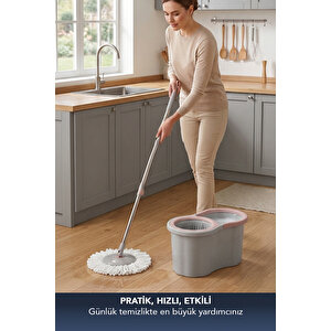 Ultra Mop Otomatik Temizlik Seti 16lt Döner Başlıklı Paslanmaz Çelik Saplı Mikrofiber Püskül