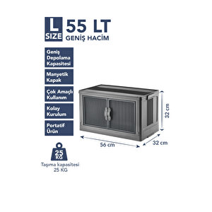 ”large” Portatif Dolap Organizer 55lt Çok Amaçlı Mıknatıs Kapaklı, Katlanır
