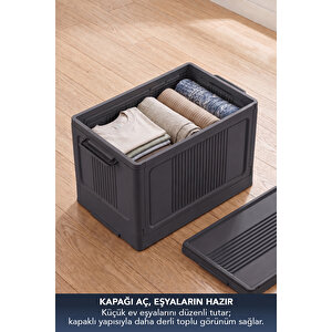 ”medium” Portatif Organizer Kasa 30 Lt Kapaklı, Katlanır, İstiflenebilir Çok Amaçlı Depolama Kutusu