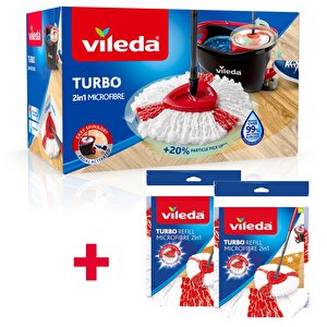 Turbo 2in1 Pedallı Temizlik Seti + 2 Paket Mikrofiber 2in1 Yedek Paspas