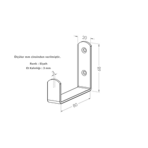 Metal Tekli Askı Mobilya Askısı Siyah Uzun 80 Mm