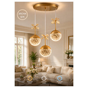 Bruce Üçlü Sarkıt Mat Eskitme Gold Metal 3 Renk Işık Salon Oturma Yatak Odası Mutfak Avizesi Led Sarkıt Avize