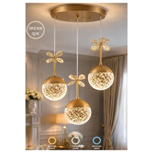 Bruce Üçlü Sarkıt Mat Eskitme Gold Metal 3 Renk Işık Salon Oturma Yatak Odası Mutfak Avizesi Led Sarkıt Avize