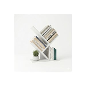 Ağaç Kitaplık Eğimli Raflı Sağlam Malzeme Modern Masaüstü Kitaplık Ev Ofisi Çalışma Odası Beyaz Beyaz
