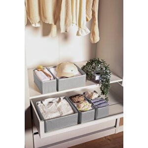6'lı Çekmece İçi Düzenleyici Organizer Set - Çok Amaçlı Dolap Içi Kutu Seti - Gri Martı