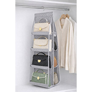 8 Bölmeli Askılı Dolap İçi Çanta Düzenleyici Organizer | Ayakkabı Saklama 110x37 Cm - Pembe Benekli