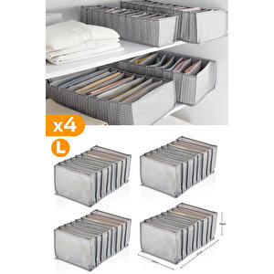 4 Adet - 8 Gözlü Gri Benekli Çekmece İçi Düzenleyici Organizer – Large
