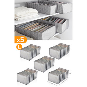 5 Adet - 8 Gözlü Gri Benekli Çekmece İçi Düzenleyici Organizer – Large