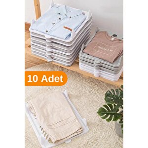 10 Adet - Pratik Dolap İçi Tişört, Gömlek, Elbise Ve Pantolon Düzenleyici Raf Organizer