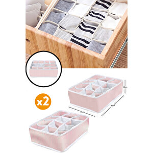 2 Adet 12 Bölmeli Organizer Çekmece Içi Düzenleyici Pembe