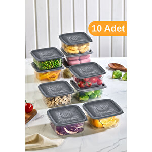 10 Adet - 936ml Büyük Kapaklı Gıda Saklama Kabı | Buzdolabı Düzenleyici Kahvaltılık - 12x12x6,5 Cm