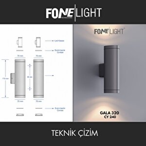 Gala 24 cm Çift Yönlü LED Duvar Apliği Antrasit Alüminyum IP65 Bahçe Cephe Dış Mekan Aydınlatması 14W 7 watt