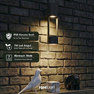 Holera 35 cm LED Duvar Apliği Antrasit Alüminyum IP65 Dış Mekan Bahçe Peyzaj Duvar Aydınlatması 7W 3000K