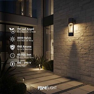 Holera 35 cm LED Duvar Apliği Antrasit Alüminyum IP65 Dış Mekan Bahçe Peyzaj Duvar Aydınlatması 7W 3000K