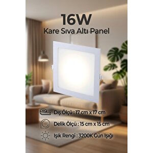 16w Kare Sıva Altı Led Panel Armatür 3200k Gün Işığı – 17x17 Cm | 15x15 Cm Delik Ölçüsü