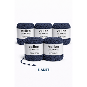 Vollenyarn 5adet Kadife Ponpon İpi 100 Gr 140 Mt | El Örgü Ponpon İp | Battaniye Atkı Bebek Örgü İpi Denim Gri