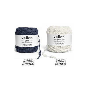 Vollenyarn 5adet Kadife Ponpon İpi 100 Gr 140 Mt | El Örgü Ponpon İp | Battaniye Atkı Bebek Örgü İpi Denim Gri