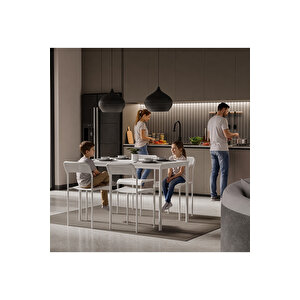 Mutfak Masa Takımı Yemek Masası Seti Sandalye Cafe Balkon Bahçe Masa Sandalye Takımı (ay Beyaz Beyaz) Beyaz/Beyaz
