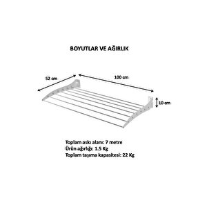 Roma 100cm 7 Gözlü Çamaşır Kurutma Askısı Duvara Monte Katlanabilir Kurutmalık Beyaz Beyaz 02