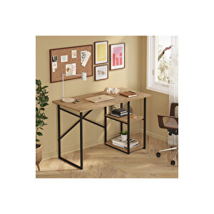 Vienna 60x120cm 2 Raflı Metal Ayak Çalışma Masası Laptop Masası Bilgisayar Masası Çam- Siyah Çam Atlantik Çam