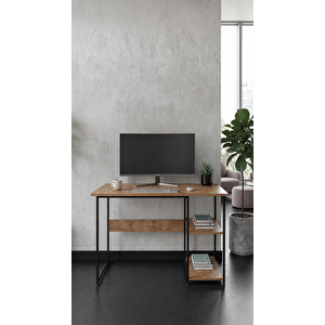 Vienna 60x120cm 2 Raflı Metal Ayak Çalışma Masası Laptop Masası Bilgisayar Masası Çam- Siyah Çam Atlantik Çam