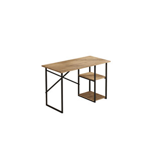 Vienna 60x120cm 2 Raflı Metal Ayak Çalışma Masası Laptop Masası Bilgisayar Masası Çam- Siyah Çam Atlantik Çam