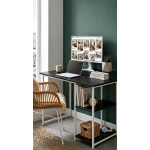 Raflı Çalışma Masası Bilgisayar Masası Laptop Masası Öğrenci Ders Ofis Home Office Metal Ayaklı Geniş Kitaplıklı Vienna 60x120 Cm Beyaz-siyah Beyaz - Siyah