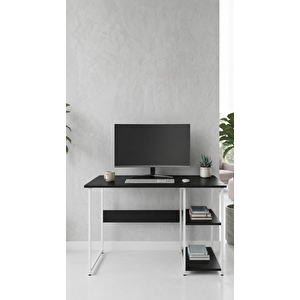 Raflı Çalışma Masası Bilgisayar Masası Laptop Masası Öğrenci Ders Ofis Home Office Metal Ayaklı Geniş Kitaplıklı Vienna 60x120 Cm Beyaz-siyah Beyaz - Siyah