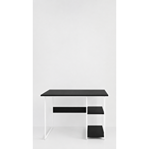 Raflı Çalışma Masası Bilgisayar Masası Laptop Masası Öğrenci Ders Ofis Home Office Metal Ayaklı Geniş Kitaplıklı Vienna 60x120 Cm Beyaz-siyah Beyaz - Siyah