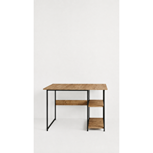 Raflı Çalışma Masası Bilgisayar Masası Laptop Masası Öğrenci Ders Ofis Home Office Metal Ayaklı Geniş Kitaplıklı Vienna 60x120 Cm Siyah- Çam Siyah - Kahverengi