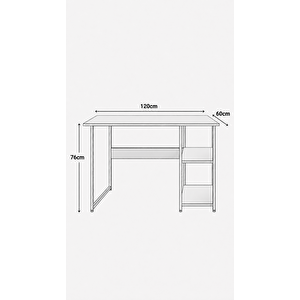 Raflı Çalışma Masası Bilgisayar Masası Laptop Masası Öğrenci Ders Ofis Home Office Metal Ayaklı Geniş Kitaplıklı Vienna 60x120 Cm Beyaz - Çam Beyaz Kahverengi