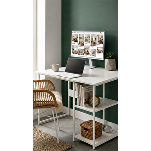 Raflı Çalışma Masası Bilgisayar Masası Laptop Masası Öğrenci Ders Ofis Home Office Metal Ayaklı Geniş Kitaplıklı Vienna 60x120 Cm Beyaz - Beyaz Beyaz - Beyaz