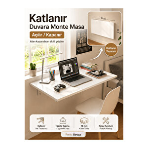 Katlanır Duvar Masası Duvara Monte Mutfak Masası Çalışma Masası Balkon Hobi Masası Açılır Kapanır Astana 45x70cm Atlantik Çam Beyaz Beyaz
