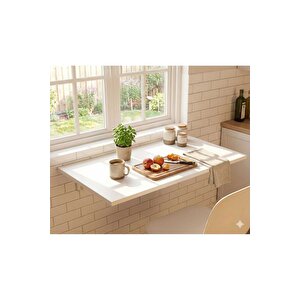 Katlanır Duvar Masası Duvara Monte Mutfak Masası Çalışma Masası Balkon Hobi Masası Açılır Kapanır Astana 45x70cm Atlantik Çam Beyaz Beyaz