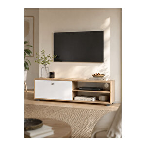 Tv Ünitesi Tv Sehpası Televizyon Sehpası Oturma Odası 120 Cm Ida Beyaz - Çam Beyaz Kahverengi