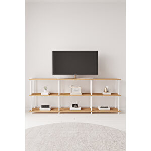 Çevir Kur 200 Cm Atlantik Çam B.d Raflı Tv Sehpası, Tv Ünitesi 200*71*29 Cm